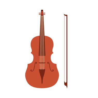 Müzik ve Avusturya temalı projeler için basit izole edilmiş çello ve beyaz zemin üzerine eğilme vektör illüstrasyonu