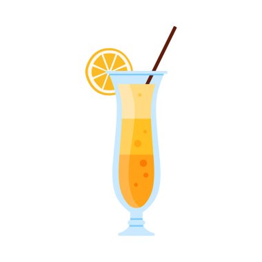 Brezilya kokteylini portakal dilimi ve uzun cam izole edilmiş vektör illüstrasyonunda samanla tazeliyorum.