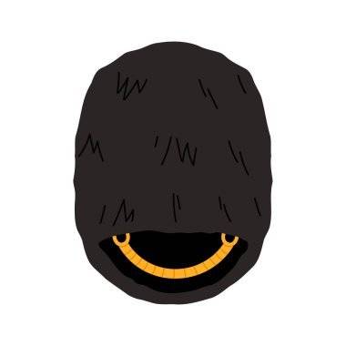 Beyaz arkaplan çizimine izole edilmiş altın çene kayışı olan ikonik İngiliz muhafız ayı şapkası.