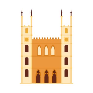 Kanada 'daki ünlü Notre Dame Bazilikası izole edilmiş tarihi bir yapı vektörü illüstrasyonu olarak gösterildi