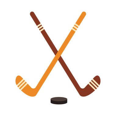 Minimalist çapraz hokey sopaları ve disk Kanada spor temsilciliği için beyaz arka planda izole