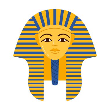 Antik Mısır 'dan renkli izole edilmiş firavun maskesi, tarih veya eğitim tasarım vektörü çizimi için mükemmel.