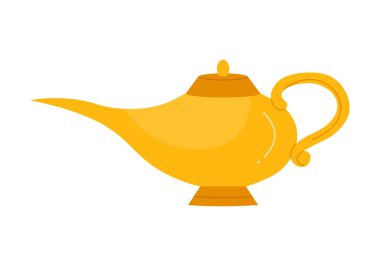 Beyaz zemin üzerinde izole edilmiş klasik altın cin lambası, Mısır veya fantezi temaları vektör illüstrasyonu için mükemmel