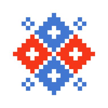 Geleneksel Finlandiya, izole edilmiş beyaz arkaplan vektör illüstrasyonunda kırmızı ve mavi renkli geometrik pikselden ilham almıştır.