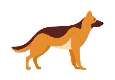 Evcil hayvan ve üreme konsepti vektör illüstrasyonu için beyaz arka planda duran izole edilmiş Alman çoban köpeği.