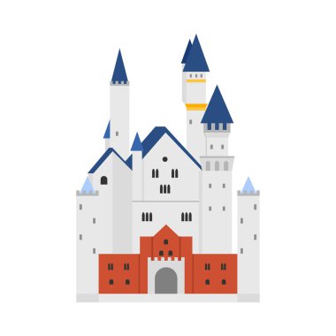 Seyahat ve tarih temaları vektör illüstrasyonu için beyaz zemin üzerinde izole edilmiş ünlü Alman şatosunun minimal düz tasarımı