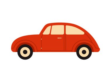 İzole edilmiş beyaz arka plan illüstrasyonunda basit bir geçmişe dönük kırmızı Alman böcek arabası