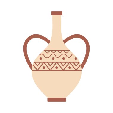 Beyaz zemin üzerinde geometrik desenleri olan geleneksel Yunan amforası, tarih projeleri için mükemmel, izole vektör illüstrasyonu