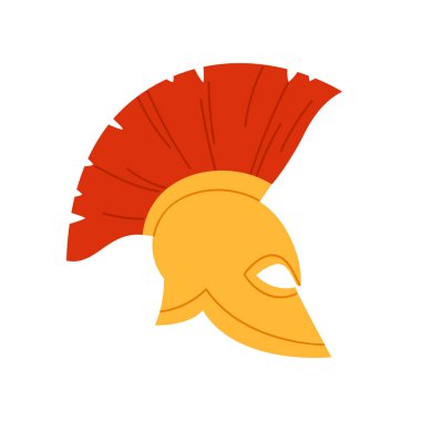 Klasik bir antik Yunan miğferinin kırmızı ibikli çizimi.