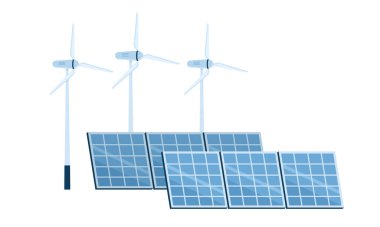 Hidrojen üretim vektörü çizimi için rüzgar türbinleri ve güneş panelleri ile izole edilmiş temiz enerji kavramı