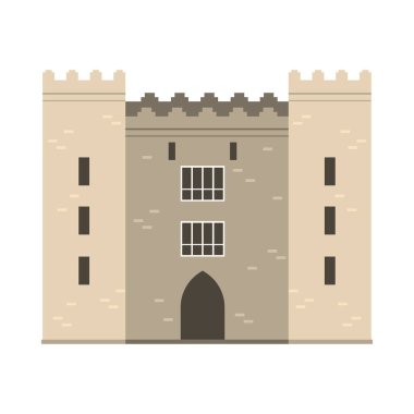 Beyaz arkaplan çizimi üzerine ortaçağ mimarisi olan minimalist izole İrlandalı şatosu