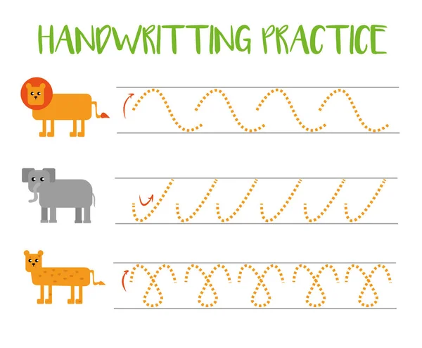 Handwriting practice sheet. Educational children game, printable worksheet for kids. Preschool activity, worksheet for printing, learning to write. Practicing fine motor skills. Trace the lines.