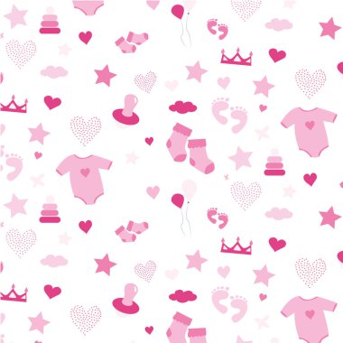 Güzel bebek, çorap, meme ucu, oyuncak, ayak izi, oyun kıyafeti, piramit. Bebek eşyaları ve giysileri için baskı tasarımı. Tasarımınız için doku, tebrik kartları, hediye paketleri, posterler, tekstil