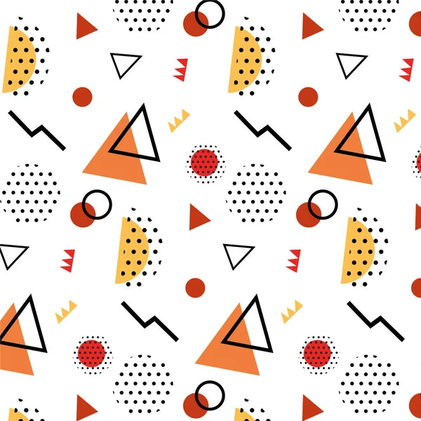 Memphis pattern 80's-90's styles on red background. Trendy memphis style. Colorful geometric pattern different shapes color style. Cover template design,abstract pattern, hipster fashion.