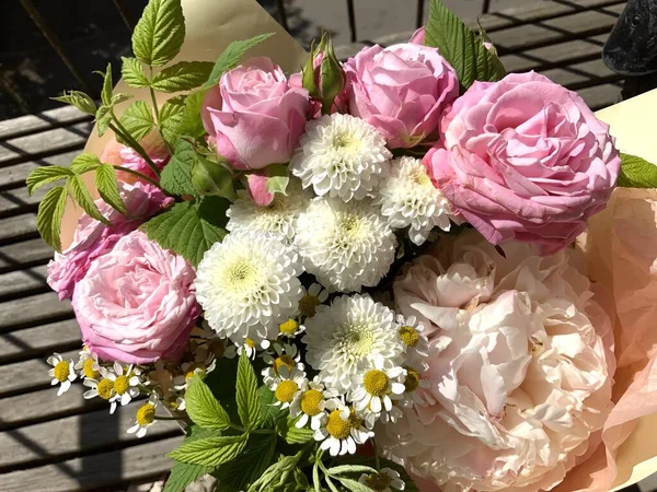 Beau Bouquet Printemps Luxe Fleurs Mixtes Travail Fleuriste Concept Romantique — Photo