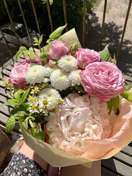 Beau Bouquet Printemps Luxe Fleurs Mixtes Travail Fleuriste Concept Romantique — Photo