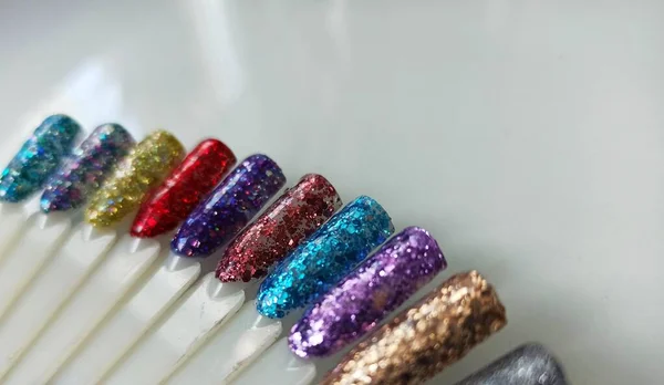 Verschillende Kleurrijke Nagels Lakken Manicure Palet Achtergrond Monsters Van Nagellak — Stockfoto