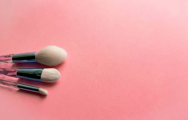 Cepillos Una Disposición Plana Con Espacio Copia Maquillaje Cosmético Belleza — Foto de Stock
