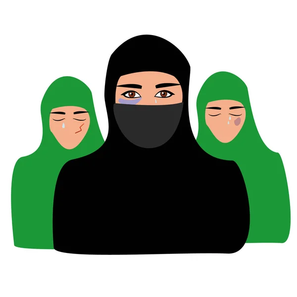 Muslim woman in hijab .Problem of rights and is censored. Female victim of gender-based inequality, abuse and aggression. Suffering from physical and mental violence,  harassment, spousal assault.