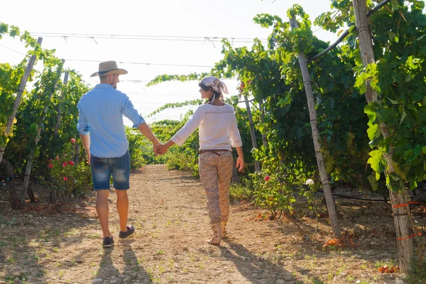 Junges Paar, Winzer, im Weinberg. — Stockfoto