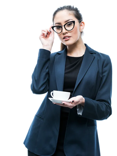 Chica de oficina con una taza de café —  Fotos de Stock