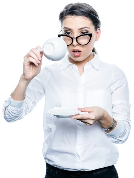 Chica de oficina con una taza de café —  Fotos de Stock