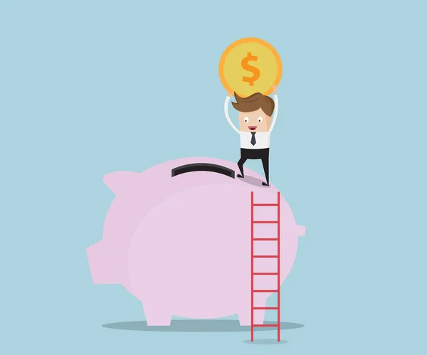 Zakenman gebruik Ladder om geld te besparen — Stockvector