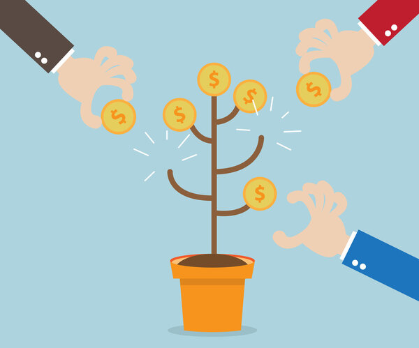 Hand Pick Money Coin From Money Tree