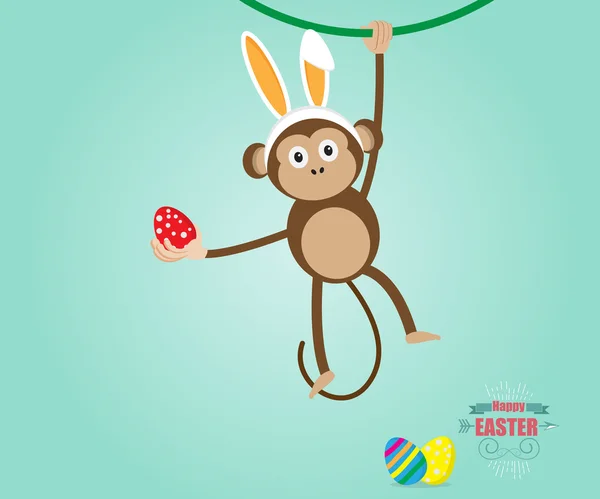 Monkey Wearing Rabbit Ears Easter — Stock Vector