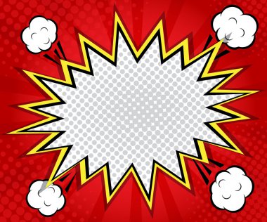 soyut BOM boş konuşma balonu pop art, kırmızı arka plan vektör çizim üzerinde çizgi roman