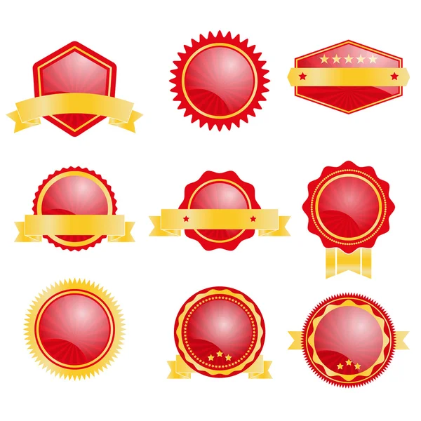 Conjunto de crachá em branco com ilustração vetorial de cor vermelha e dourada — Vetor de Stock