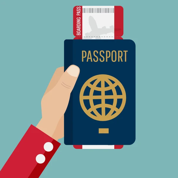 Passeport avec carte d'embarquement en main — Image vectorielle