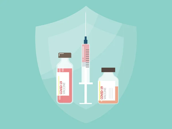 Vacuna Jeringa Para Prevención Covid Vector Ilustración Plano Diseño — Vector de stock