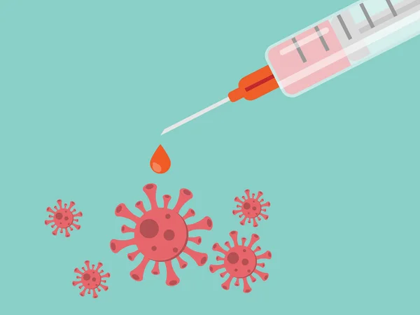 Vacina Seringa Para Prevenção Covid Ilustração Vetorial Desenho Plano — Vetor de Stock