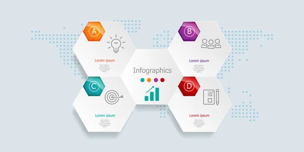 Abstrakcyjny Sześciokąt Infografika Kroki Dla Biznesu Prezentacji Wektor Ilustracji Tła — Wektor stockowy