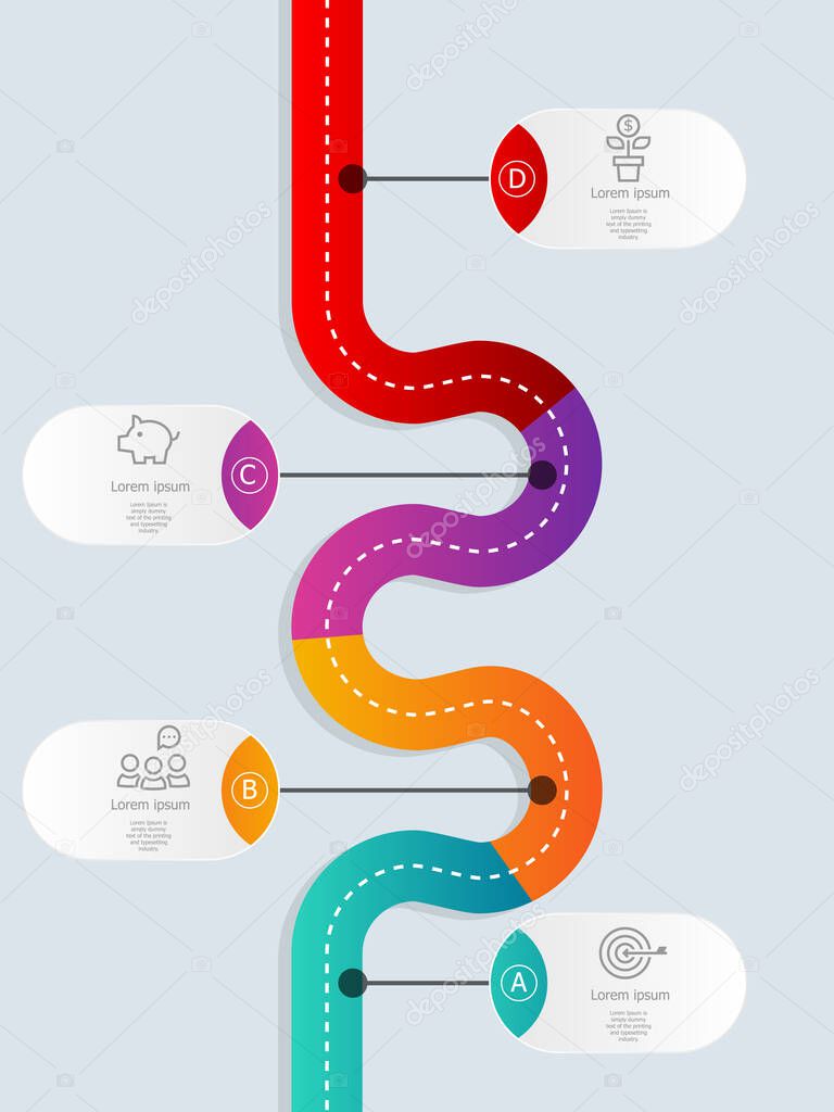 abstract way timeline infographics 4 steps template with business icon vector illustration flat background
