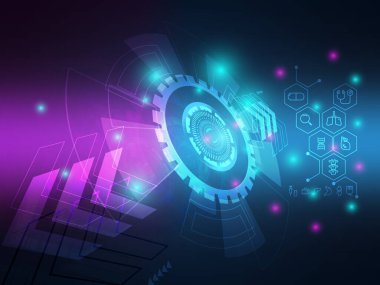 Tıbbi simgeleri olan soyut teknoloji yüksek teknoloji arka plan vektör çizimi