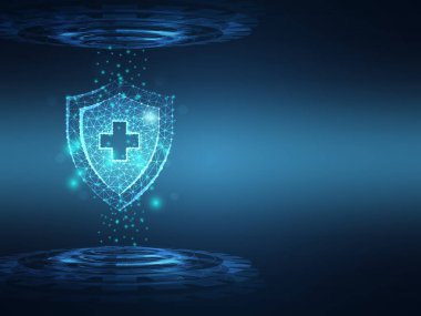 Sağlık hizmetleri tıbbi koruma teknolojisi geçmişi. Fütüristik kalkan kablosu düşük polivektör çizimi