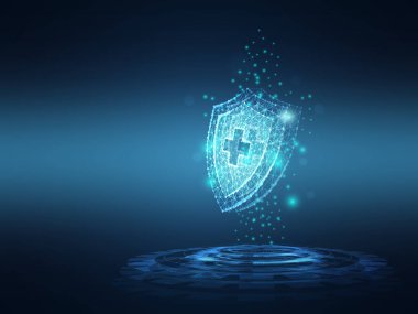 Sağlık hizmetleri tıbbi koruma teknolojisi geçmişi. Fütüristik kalkan kablosu düşük polivektör çizimi