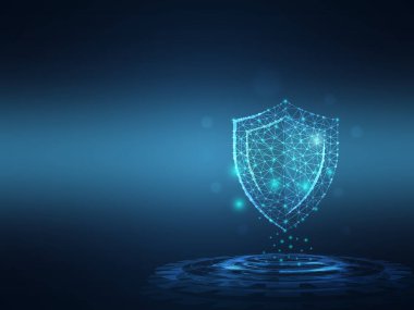 Siber güvenlik teknolojisi geçmişi. kalkan kablosu düşük poli vektör çizimi