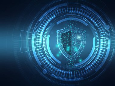 Siber güvenlik teknolojisi geçmişi. kalkan kablosu düşük poli vektör çizimi