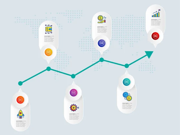 Abstrakt Horisontell Tillväxt Diagram Infographics Steg Med Ikon Mall För — Stock vektor