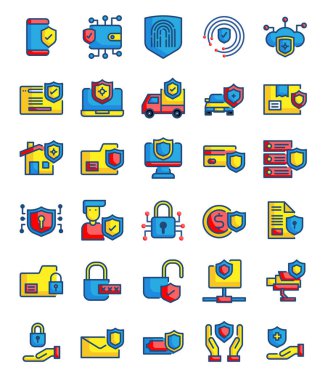 30 koruma ve güvenlik ana hatları biçim vektör illüstrasyonunu doldur