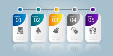 Yatay bilgi sunum ögesi şablonu iş simgesi 5 seçenekli vektör resimleme arkaplanı