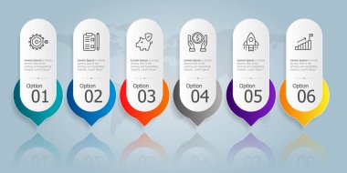 yatay bilgi sunum ögesi şablonu iş simgesi 6 seçenekli vektör resimleme arkaplanı