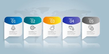Yatay bilgi sunum ögesi şablonu iş simgesi 5 seçenekli vektör resimleme arkaplanı