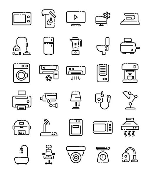 Home Appliance Simple Line Icons Pack Vector Illustration — Stock Vector