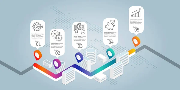 Droga Izometryczny Infografika Prezentacja Element Szablon Ikonami Biznesu Opcje Wektor — Wektor stockowy