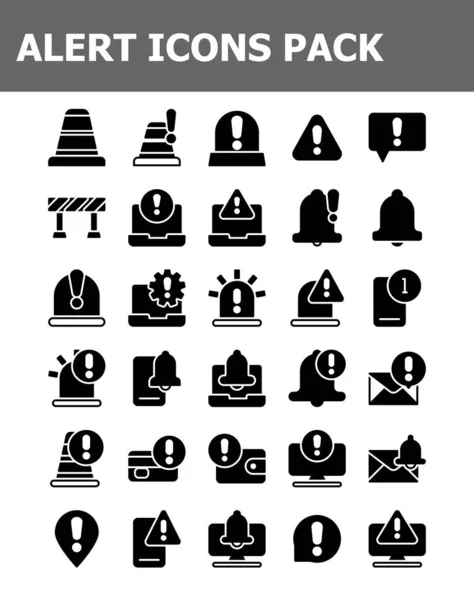 Set Alert Warning Icons Pack Solid Style Vector Illustration — Stock Vector