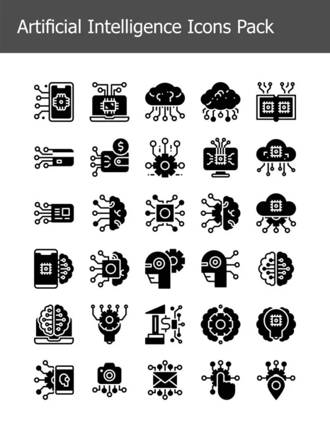 Set Van Kunstmatige Intelligentie Technologie Pictogrammen Pack Glyph Solid Style — Stockvector